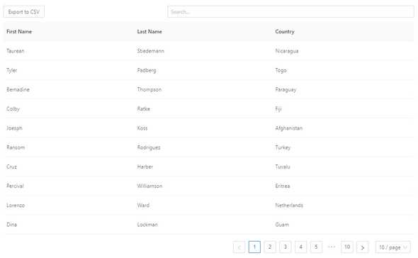 Exportable & Searchable Table